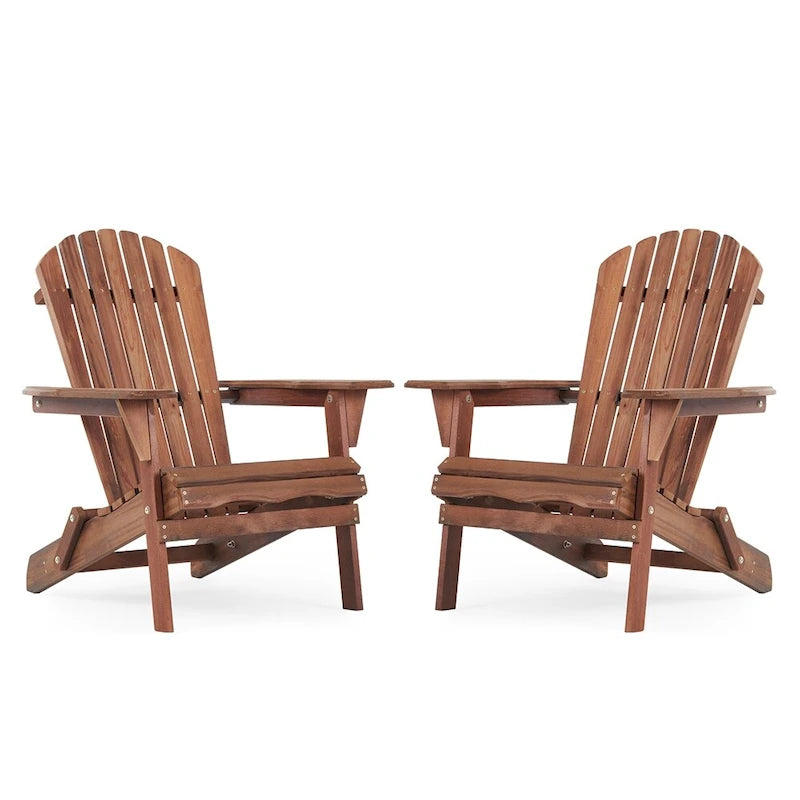 Classic Solid Wood Outdoor Patio Folding Adirondack Chair, Set of 2