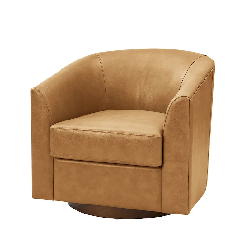 Swivel Barrel Chair, Modern Style, Genuine Leather – Brown / Sage / Camel, Single