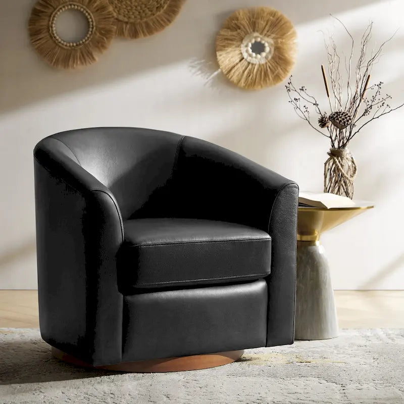 Swivel Barrel Chair, Modern Style, Genuine Leather – Brown / Sage / Camel, Single