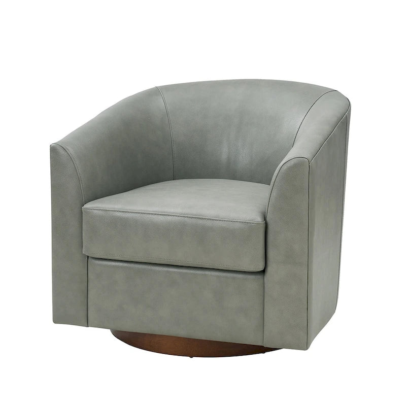 Swivel Barrel Chair, Modern Style, Genuine Leather – Brown / Sage / Camel, Single