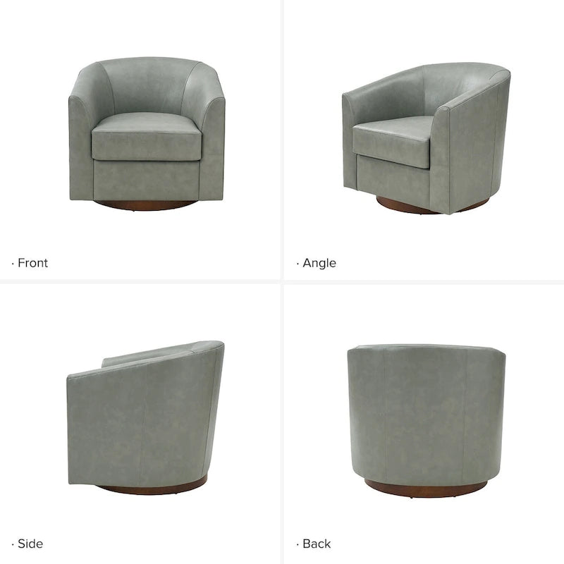Swivel Barrel Chair, Modern Style, Genuine Leather – Brown / Sage / Camel, Single