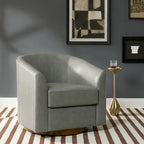 Swivel Barrel Chair, Modern Style, Genuine Leather – Brown / Sage / Camel, Single