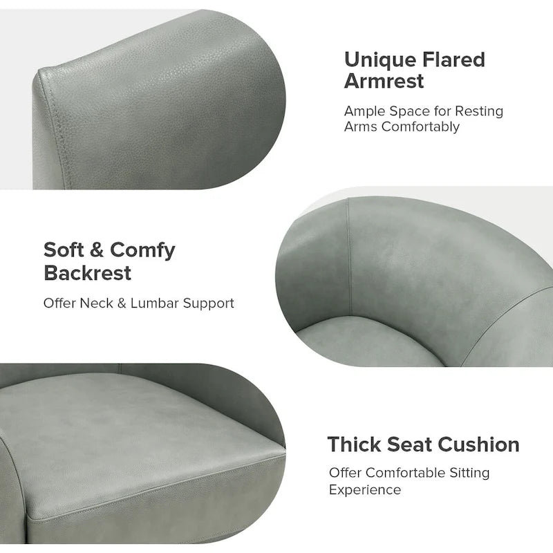 Swivel Barrel Chair, Modern Style, Genuine Leather – Brown / Sage / Camel, Single