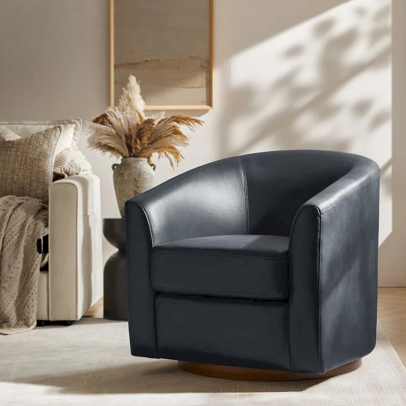 Swivel Barrel Chair, Modern Style, Genuine Leather – Brown / Sage / Camel, Single