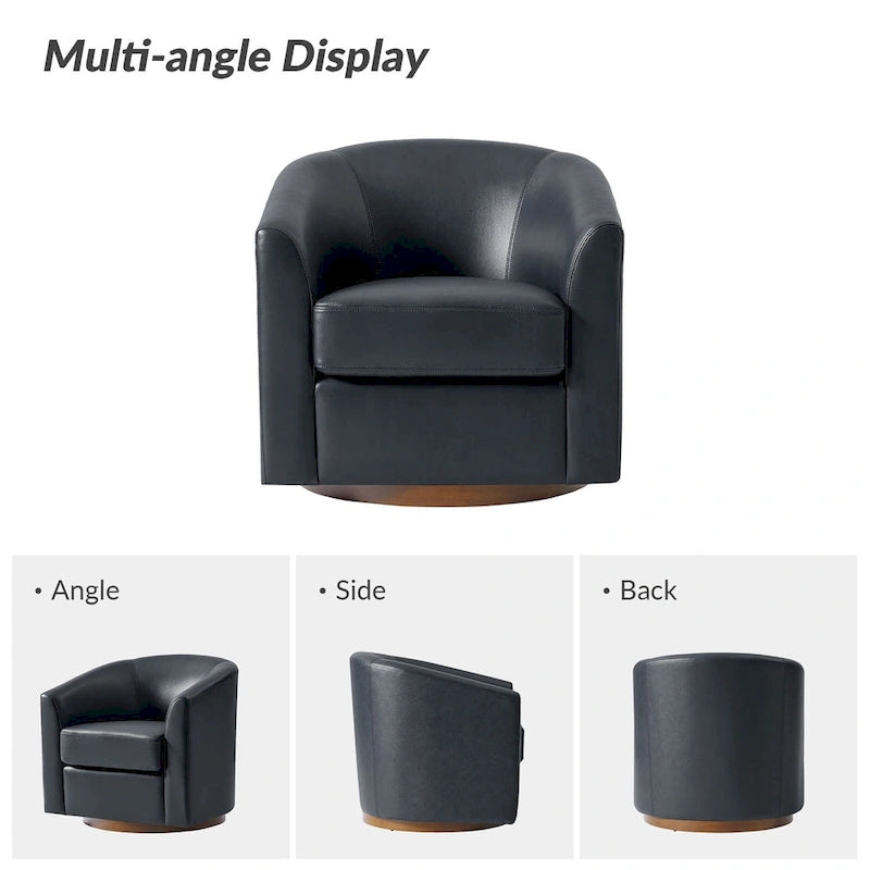 Swivel Barrel Chair, Modern Style, Genuine Leather – Brown / Sage / Camel, Single