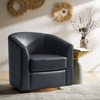 Swivel Barrel Chair, Modern Style, Genuine Leather – Brown / Sage / Camel, Single