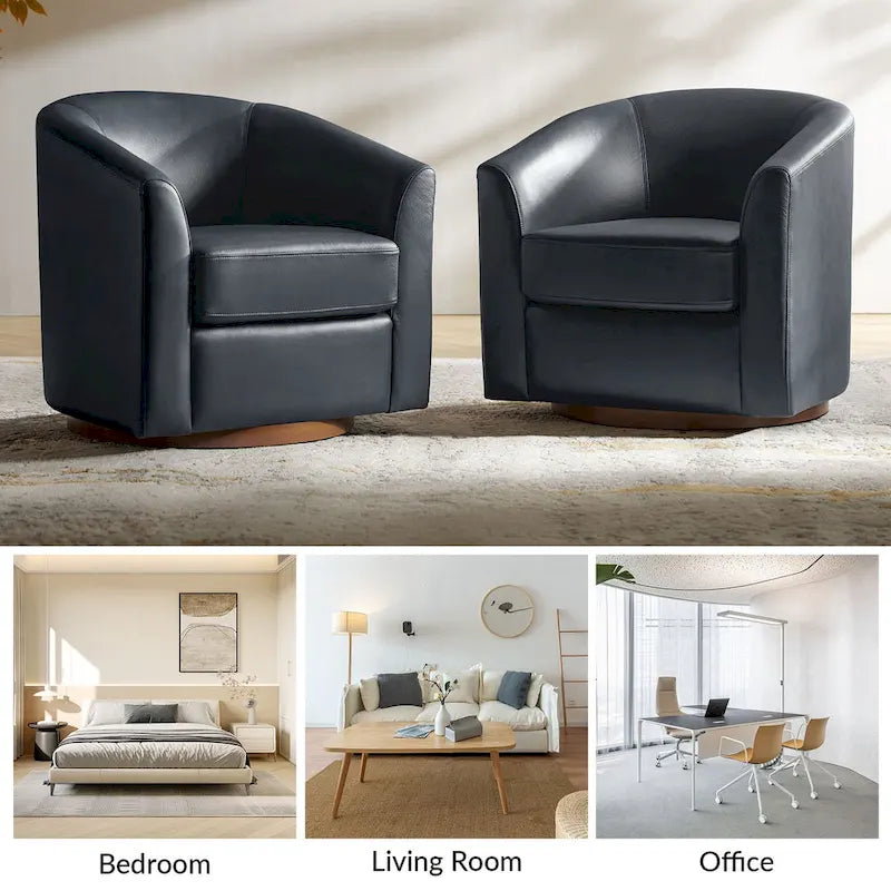 Swivel Barrel Chair, Modern Style, Genuine Leather – Brown / Sage / Camel, Single