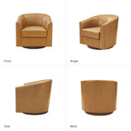 Swivel Barrel Chair, Modern Style, Genuine Leather – Brown / Sage / Camel, Single