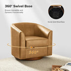 Swivel Barrel Chair, Modern Style, Genuine Leather – Brown / Sage / Camel, Single