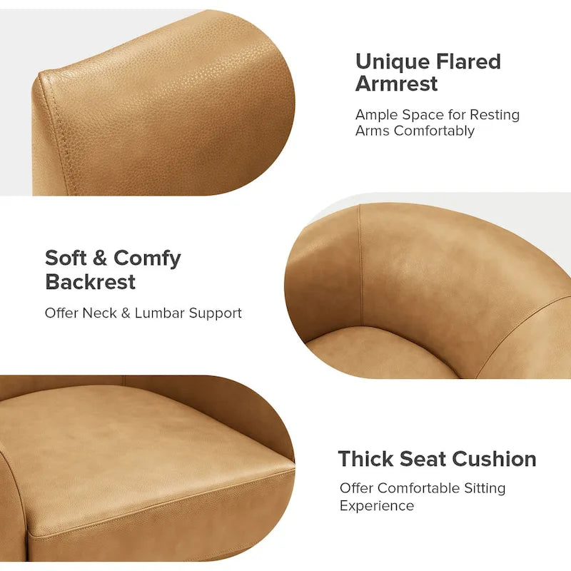 Swivel Barrel Chair, Modern Style, Genuine Leather – Brown / Sage / Camel, Single