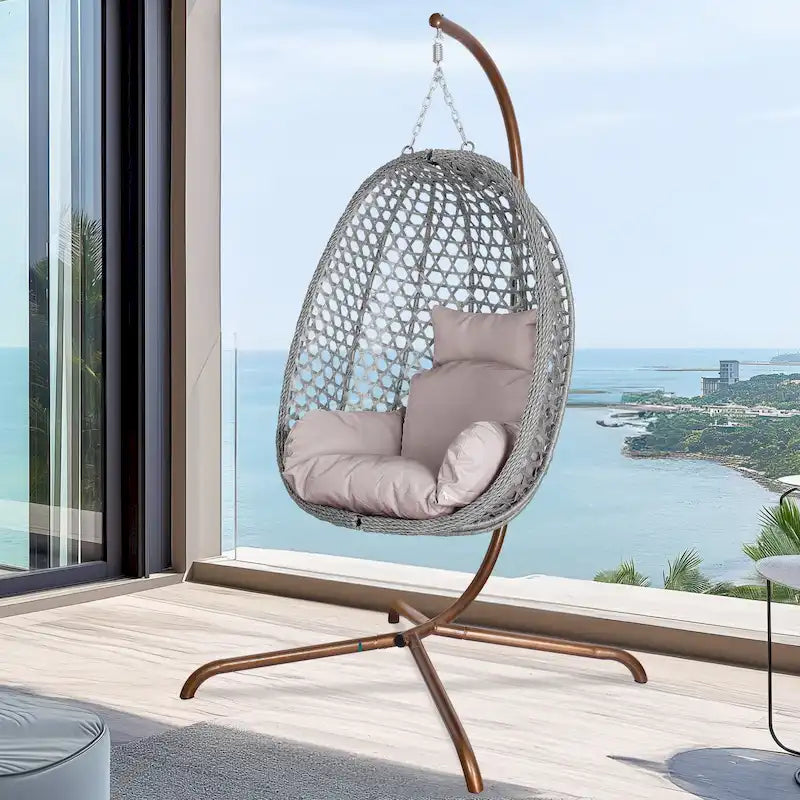 Outdoor/Indoor Swing Egg Chiar With Stand, Cushion And Headrest - N/A