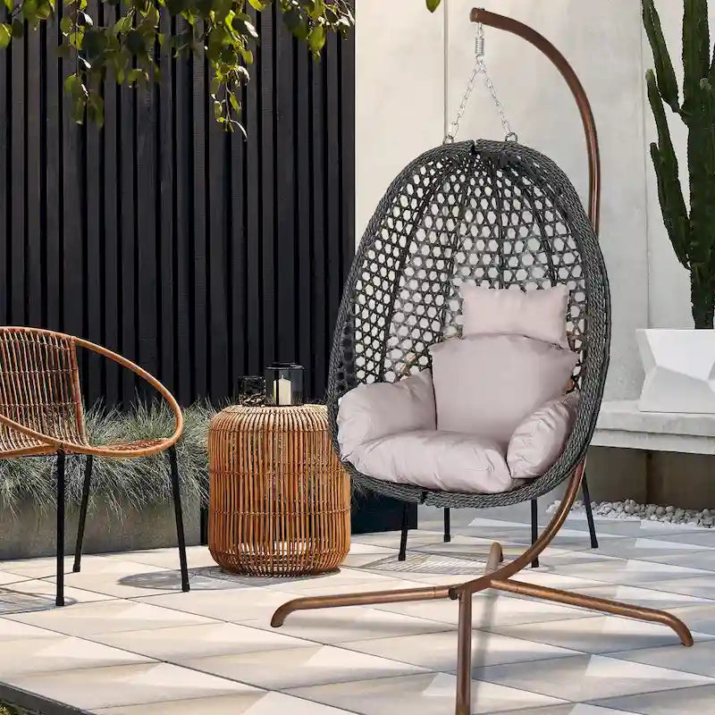 Outdoor/Indoor Swing Egg Chiar With Stand, Cushion And Headrest - N/A