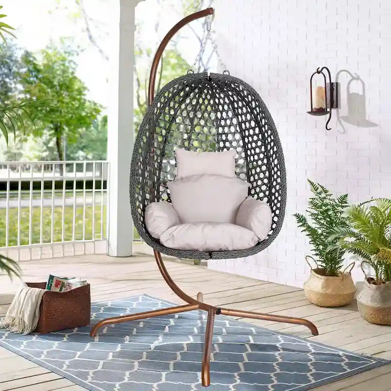 Outdoor/Indoor Swing Egg Chiar With Stand, Cushion And Headrest - N/A