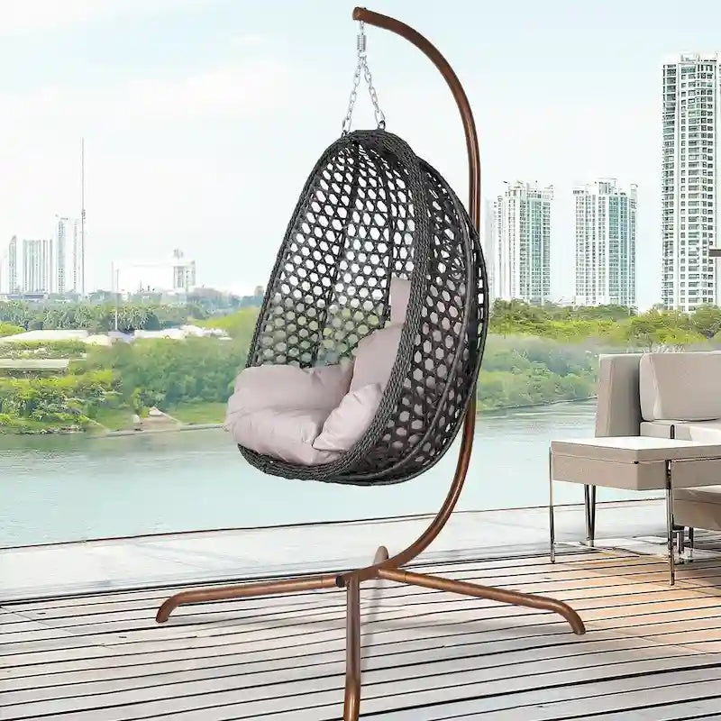 Outdoor/Indoor Swing Egg Chiar With Stand, Cushion And Headrest - N/A