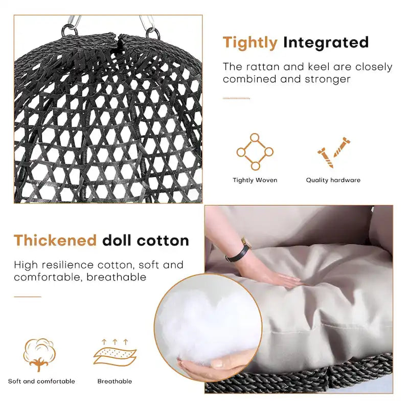 Outdoor/Indoor Swing Egg Chiar With Stand, Cushion And Headrest - N/A