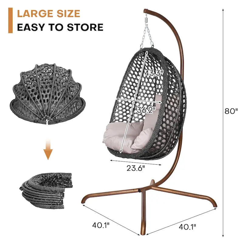 Outdoor/Indoor Swing Egg Chiar With Stand, Cushion And Headrest - N/A