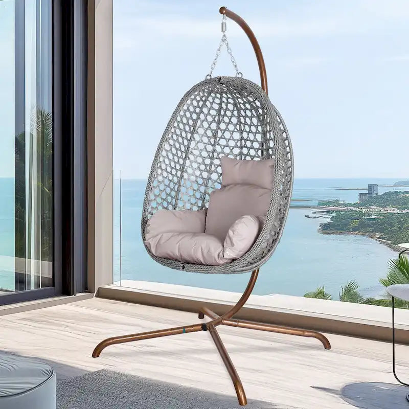 Outdoor/Indoor Swing Egg Chiar With Stand, Cushion And Headrest - N/A