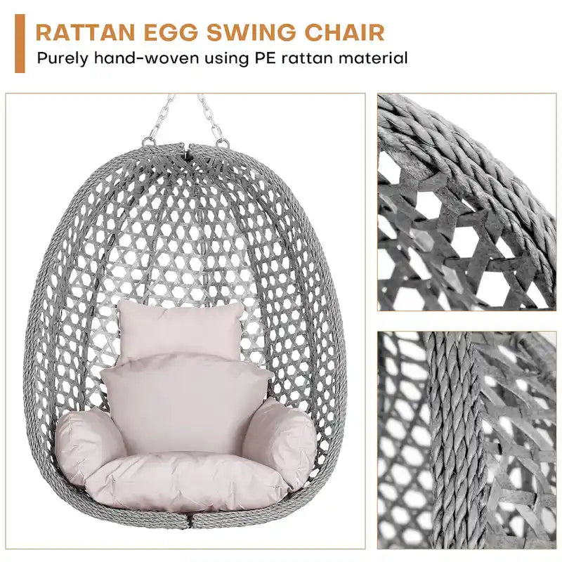 Outdoor/Indoor Swing Egg Chiar With Stand, Cushion And Headrest - N/A