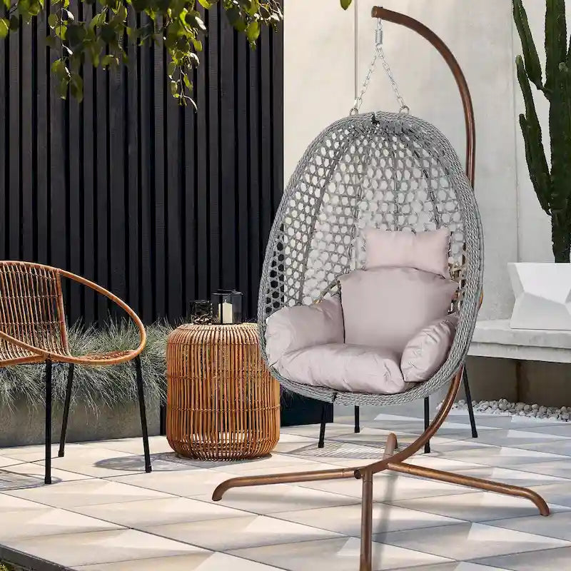 Outdoor/Indoor Swing Egg Chiar With Stand, Cushion And Headrest - N/A