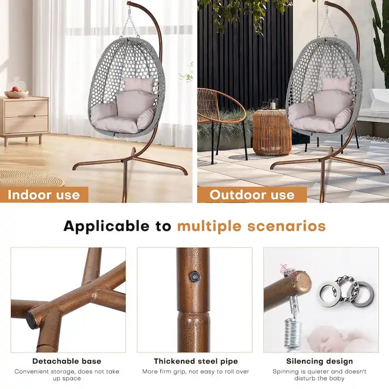Outdoor/Indoor Swing Egg Chiar With Stand, Cushion And Headrest - N/A