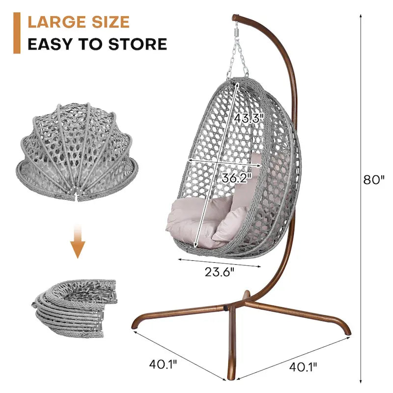Outdoor/Indoor Swing Egg Chiar With Stand, Cushion And Headrest - N/A