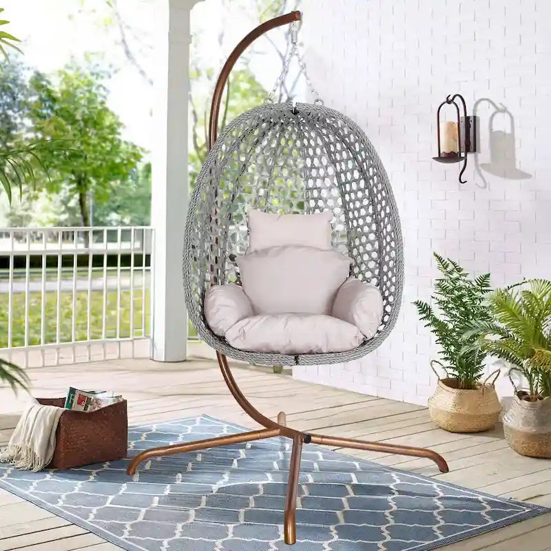 Outdoor/Indoor Swing Egg Chiar With Stand, Cushion And Headrest - N/A