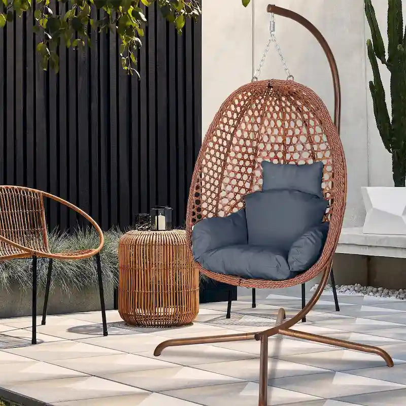 Outdoor/Indoor Swing Egg Chiar With Stand, Cushion And Headrest - N/A