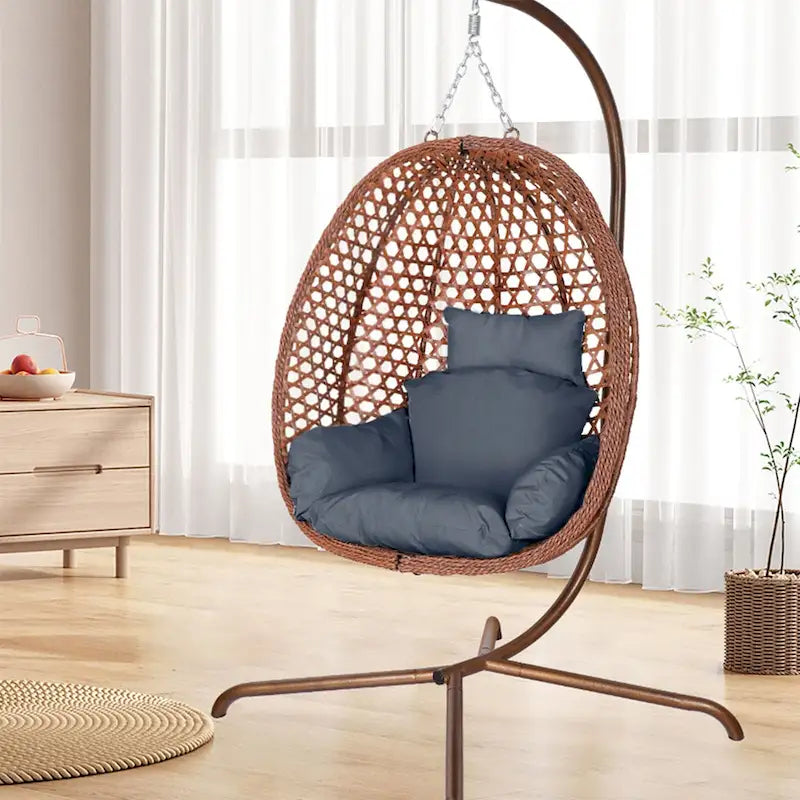 Outdoor/Indoor Swing Egg Chiar With Stand, Cushion And Headrest - N/A