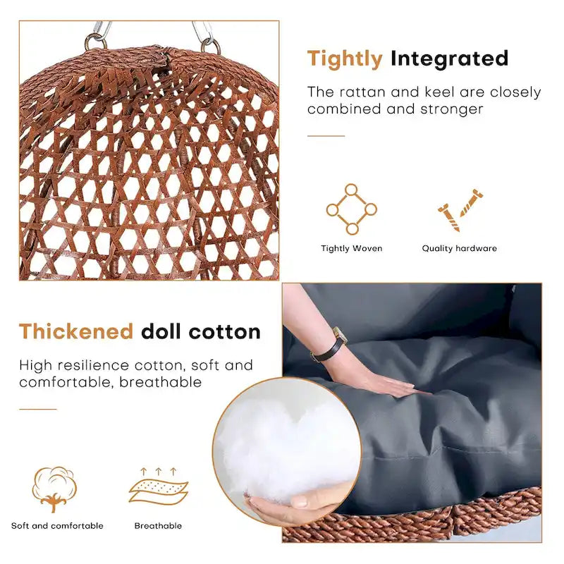 Outdoor/Indoor Swing Egg Chiar With Stand, Cushion And Headrest - N/A