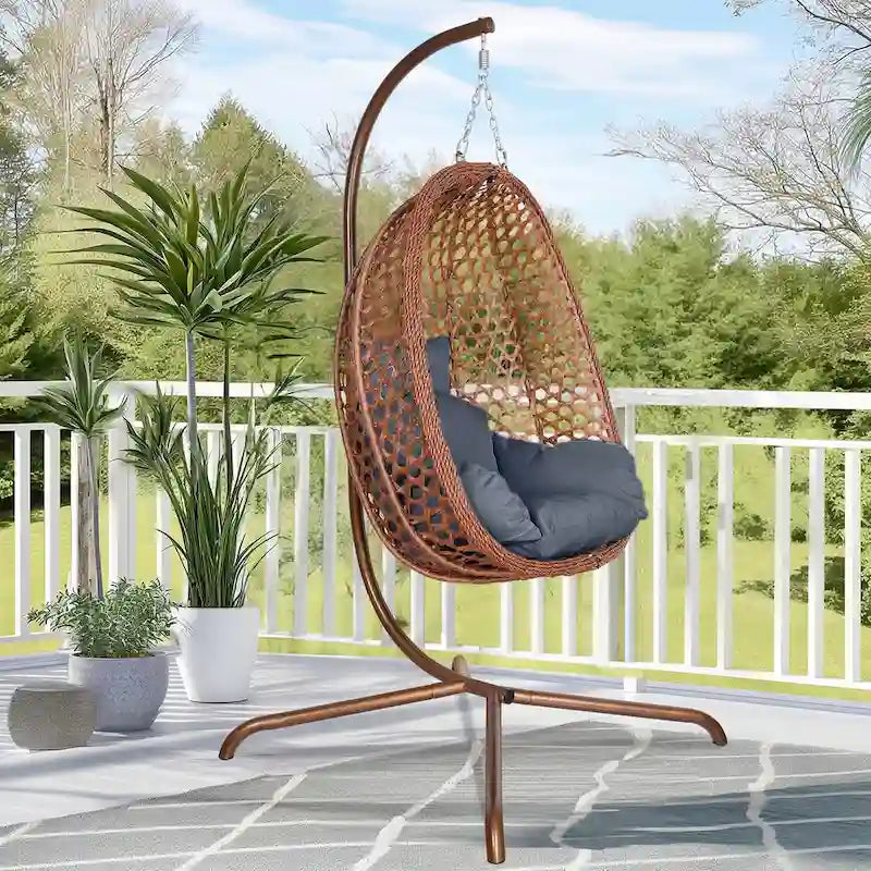 Outdoor/Indoor Swing Egg Chiar With Stand, Cushion And Headrest - N/A
