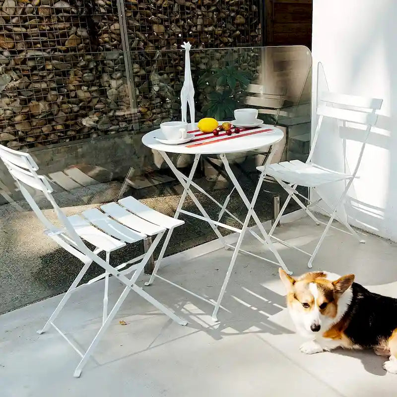 3-Piece Powder-Coated Iron Bistro Set of Foldable Garden Table and Chairs