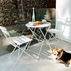3-Piece Powder-Coated Iron Bistro Set of Foldable Garden Table and Chairs