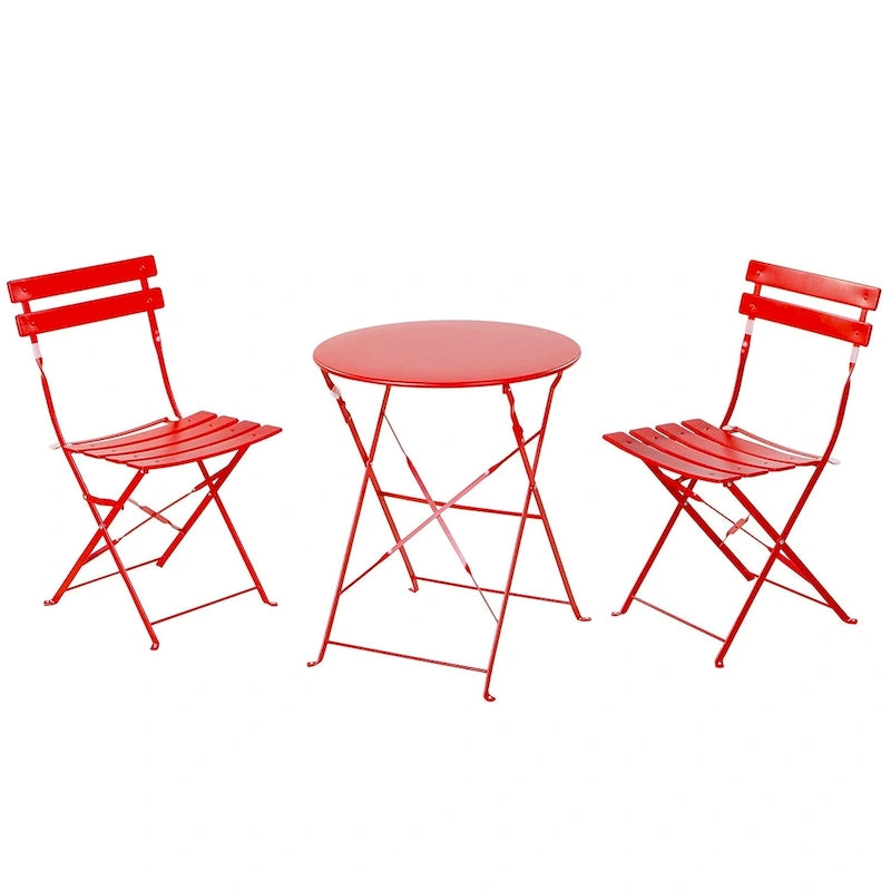 3-Piece Powder-Coated Iron Bistro Set of Foldable Garden Table and Chairs