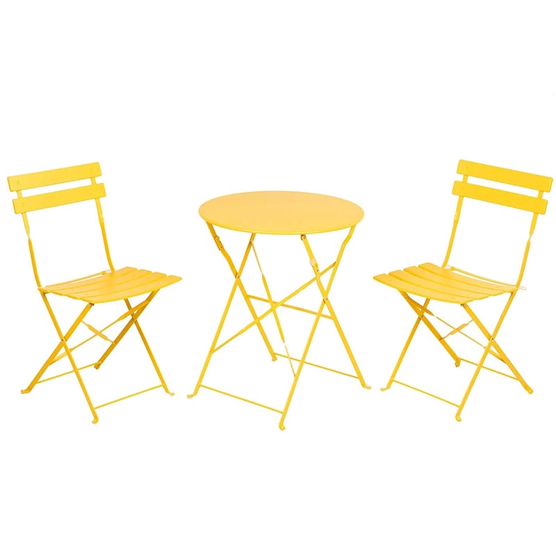 3-Piece Powder-Coated Iron Bistro Set of Foldable Garden Table and Chairs