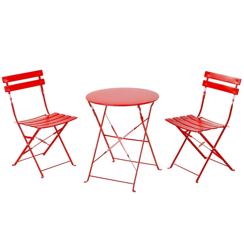 3-Piece Powder-Coated Iron Bistro Set of Foldable Garden Table and Chairs