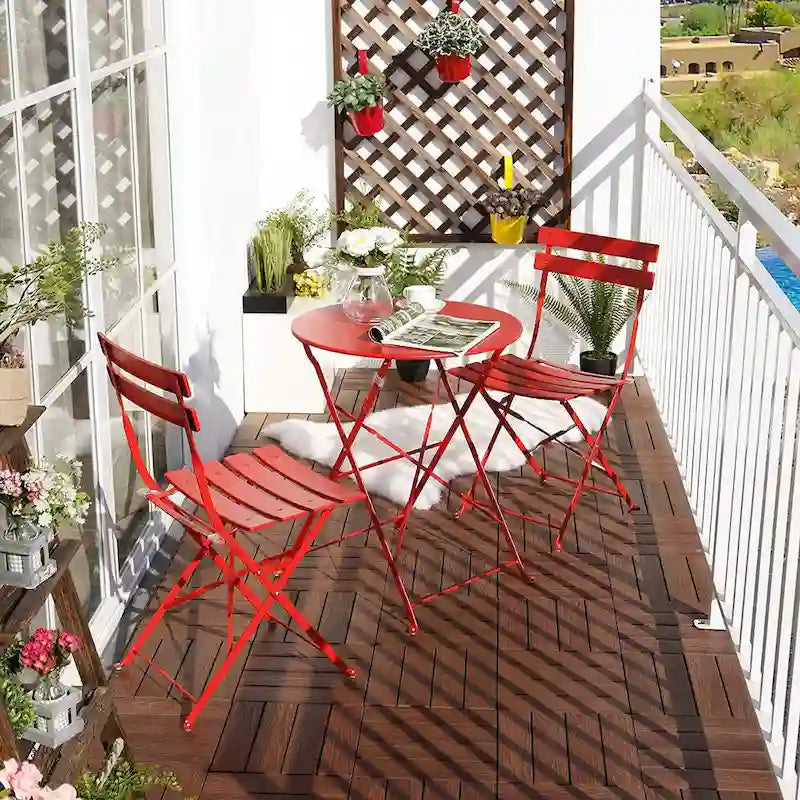 3-Piece Powder-Coated Iron Bistro Set of Foldable Garden Table and Chairs