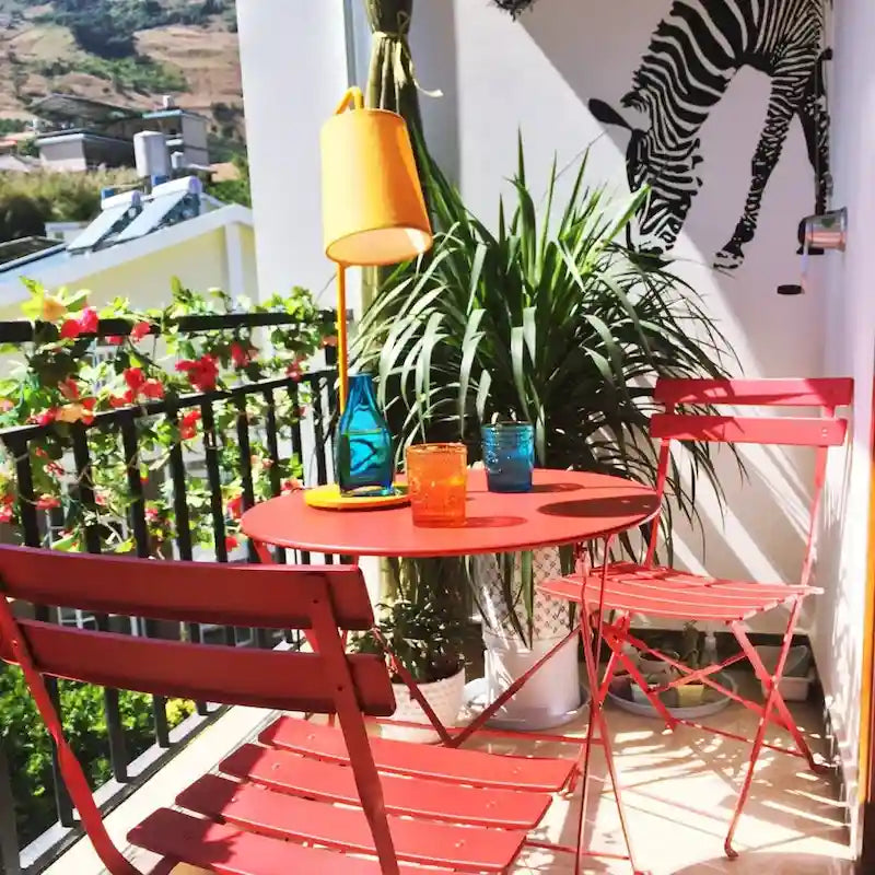 3-Piece Powder-Coated Iron Bistro Set of Foldable Garden Table and Chairs