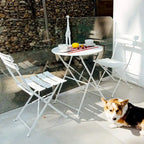 3-Piece Powder-Coated Iron Bistro Set of Foldable Garden Table and Chairs