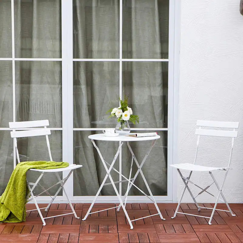 3-Piece Powder-Coated Iron Bistro Set of Foldable Garden Table and Chairs