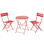 3-Piece Powder-Coated Iron Bistro Set of Foldable Garden Table and Chairs