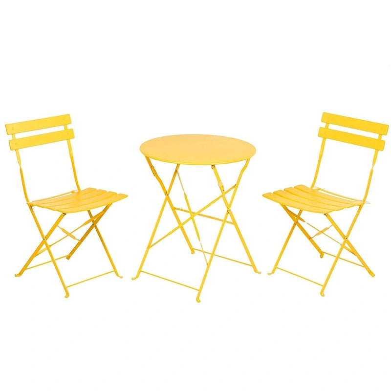 3-Piece Powder-Coated Iron Bistro Set of Foldable Garden Table and Chairs