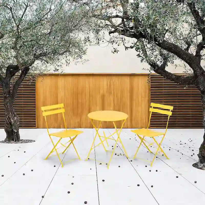 3-Piece Powder-Coated Iron Bistro Set of Foldable Garden Table and Chairs