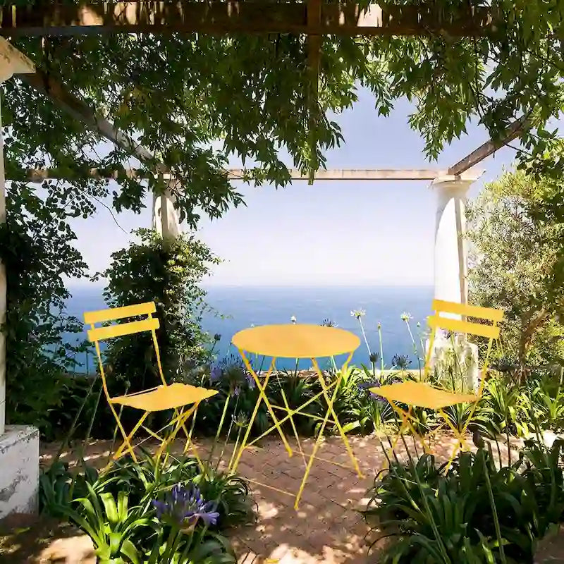 3-Piece Powder-Coated Iron Bistro Set of Foldable Garden Table and Chairs