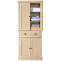 Rattan Door Wooden Armoire Wardrobe – Brown, 6 Shelves & 1 Drawer, Single
