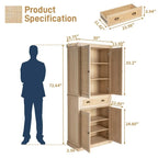 Rattan Door Wooden Armoire Wardrobe – Brown, 6 Shelves & 1 Drawer, Single