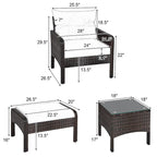 Costway 5 PCS Rattan Wicker Furniture Set Sofa Ottoman W/Brown Cushion