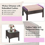 Costway 5 PCS Rattan Wicker Furniture Set Sofa Ottoman W/Brown Cushion
