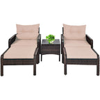 Costway 5 PCS Rattan Wicker Furniture Set Sofa Ottoman W/Brown Cushion