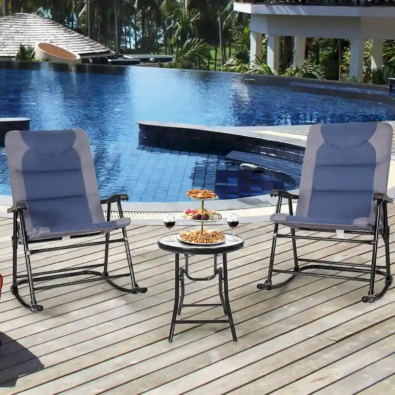 Costway 3PCS Folding Bistro Set Rocking Chair Cushioned Table Garden