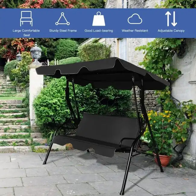 3 Seat Outdoor Patio Canopy Swing with Cushioned Steel Frame - 67.5 x 43.3 x 60.5(L x W x H)